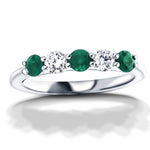 0.25ct Emerald 0.12ct Diamond Five Stone Ring 18k White Gold - All Diamond