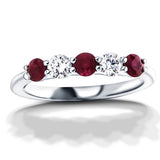 0.25ct Ruby 0.12ct Diamond Five Stone Ring 18k White Gold - All Diamond