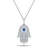 0.33ct Diamond Blue Sapphire 18K 'Evil Eye' Hamsa Pendant Necklace - All Diamond