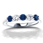 0.35ct Blue Sapphire 0.20ct Diamond Five Stone Ring 18k White Gold - All Diamond