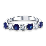 0.35ct Blue Sapphire 0.20ct Diamond Seven Stone Ring 18k White Gold - All Diamond