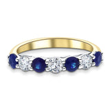 0.35ct Blue Sapphire 0.20ct Diamond Seven Stone Ring 18k Yellow Gold - All Diamond