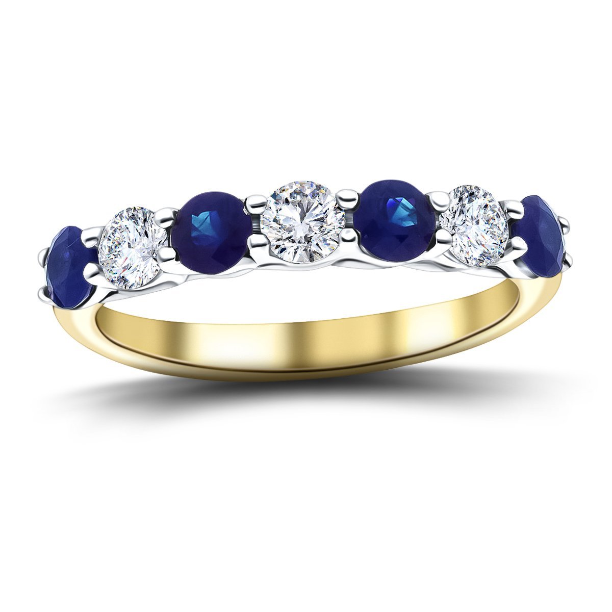 0.35ct Blue Sapphire 0.20ct Diamond Seven Stone Ring 18k Yellow Gold - All Diamond