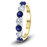 0.35ct Blue Sapphire 0.20ct Diamond Seven Stone Ring 18k Yellow Gold - All Diamond