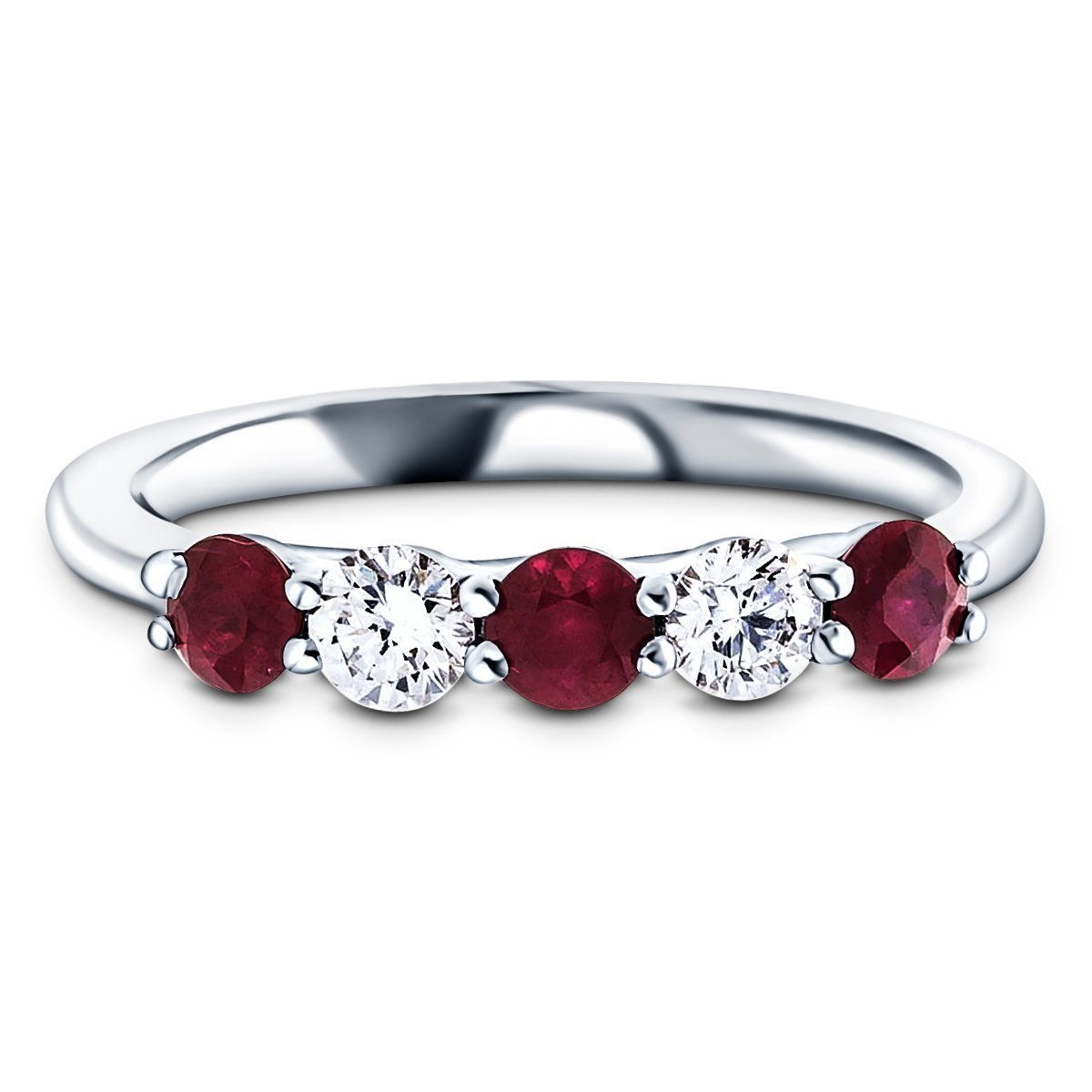 0.35ct Ruby 0.20ct Diamond Five Stone Ring 18k White Gold - All Diamond