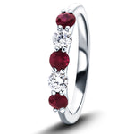 0.35ct Ruby 0.20ct Diamond Five Stone Ring 18k White Gold - All Diamond