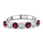 0.35ct Ruby 0.20ct Diamond Seven Stone Ring 18k White Gold - All Diamond