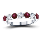 0.35ct Ruby 0.20ct Diamond Seven Stone Ring 18k White Gold - All Diamond