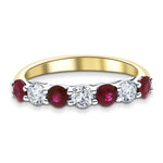 0.35ct Ruby 0.20ct Diamond Seven Stone Ring 18k Yellow Gold - All Diamond