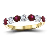 0.35ct Ruby 0.20ct Diamond Seven Stone Ring 18k Yellow Gold - All Diamond