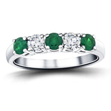 0.45ct Emerald 0.30ct Diamond Five Stone Ring 18k White Gold - All Diamond