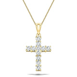 0.50ct Classic Claw Set Diamond Cross Pendant in 18K Yellow Gold - All Diamond
