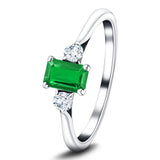 0.50ct Emerald with 0.20ct Diamond Trilogy Ring 18k White Gold - All Diamond