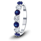 0.55ct Blue Sapphire 0.35ct Diamond Seven Stone Ring 18k White Gold - All Diamond