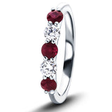 0.55ct Ruby 0.30ct Diamond Five Stone Ring 18k White Gold - All Diamond