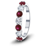 0.55ct Ruby 0.35ct Diamond Seven Stone Ring 18k White Gold - All Diamond