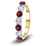 0.55ct Ruby 0.35ct Diamond Seven Stone Ring 18k Yellow Gold - All Diamond