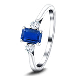 0.60ct Blue Sapphire with 0.20ct Diamond Trilogy Ring 18k White Gold - All Diamond