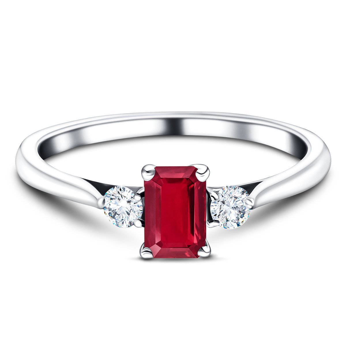 0.60ct Ruby with 0.20ct Diamond Trilogy Ring 18k White Gold - All Diamond