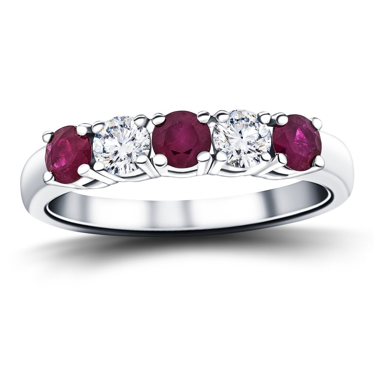 0.70ct Ruby 0.50ct Diamond Five Stone Ring 18k White Gold - All Diamond