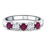 0.70ct Ruby 0.50ct Diamond Five Stone Ring 18k White Gold - All Diamond