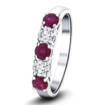 0.70ct Ruby 0.50ct Diamond Five Stone Ring 18k White Gold - All Diamond