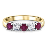 0.70ct Ruby 0.50ct Diamond Five Stone Ring 18k Yellow Gold - All Diamond