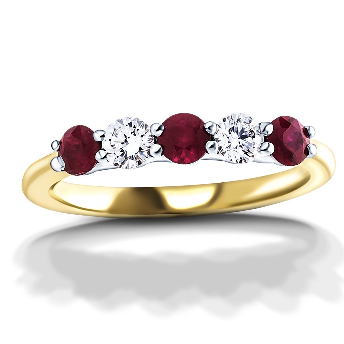 0.75ct Ruby 0.40ct Diamond Five Stone Ring 18k Yellow Gold - All Diamond