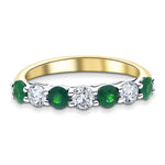 0.80ct Emerald 0.40ct Diamond Seven Stone Ring 18k Yellow Gold - All Diamond