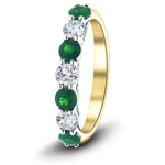 0.80ct Emerald 0.40ct Diamond Seven Stone Ring 18k Yellow Gold - All Diamond