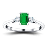 0.94ct Emerald with 0.21ct Diamond Trilogy Ring 18k White Gold - All Diamond