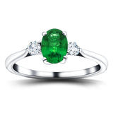 0.95ct Emerald with 0.22ct Diamond Trilogy Ring 18k White Gold - All Diamond