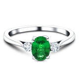 0.95ct Emerald with 0.22ct Diamond Trilogy Ring 18k White Gold - All Diamond