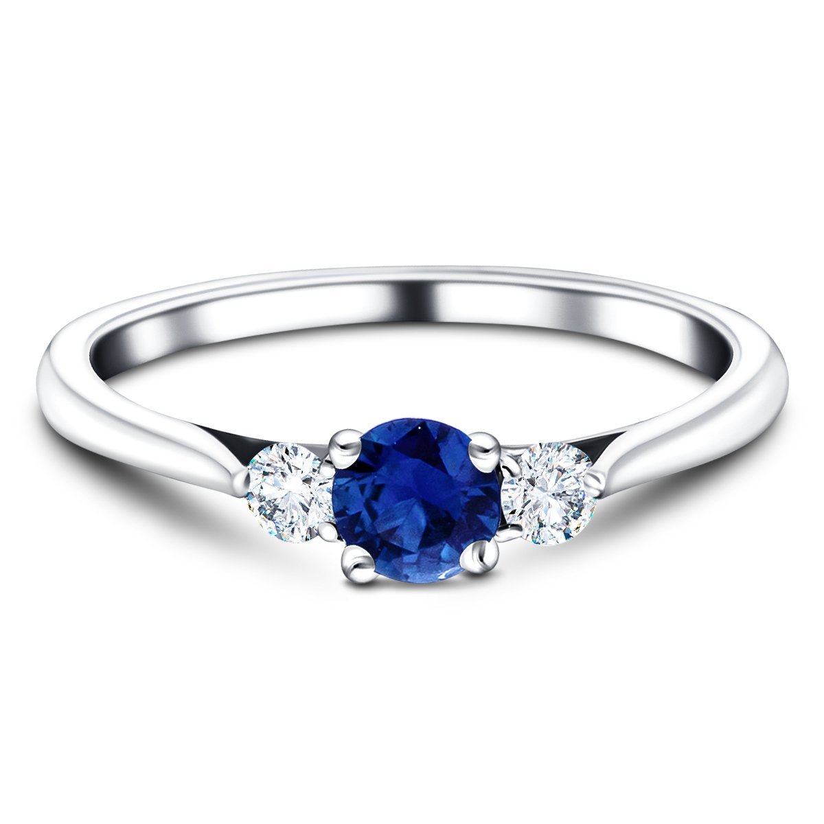 0.96ct Blue Sapphire And 0.54ct Diamond Trilogy Ring in 18k White Gold - All Diamond