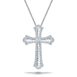 1.00ct Baguette and Round Cut Claw Set Diamond Cross in 18k White Gold - All Diamond