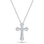 1.00ct Baguette and Round Cut Claw Set Diamond Cross in 18k White Gold - All Diamond