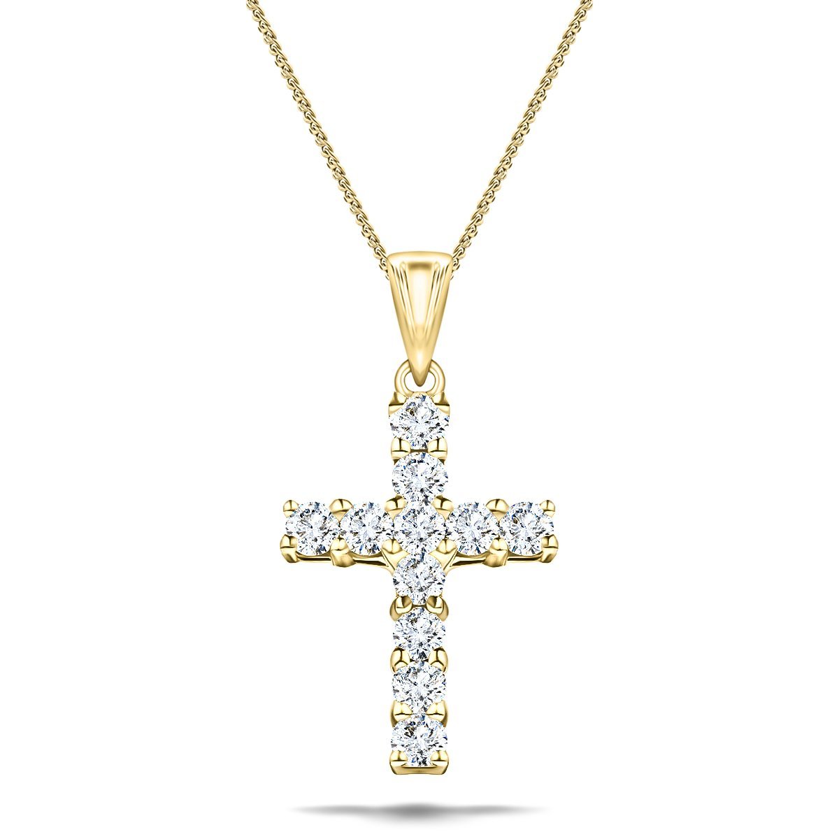 1.00ct Classic Claw Set Diamond Cross Pendant in 18K Yellow Gold - All Diamond