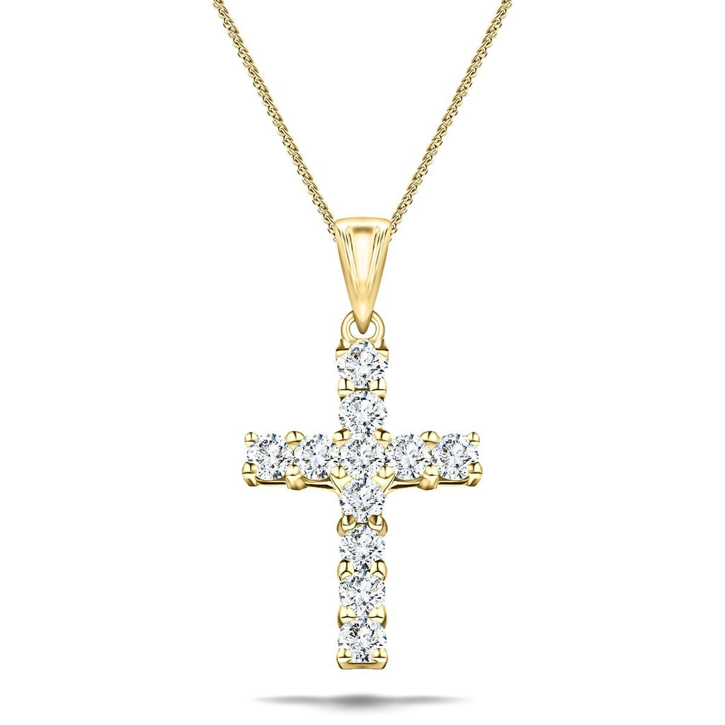1.00ct Classic Claw Set Diamond Cross Pendant in 18K Yellow Gold - All Diamond