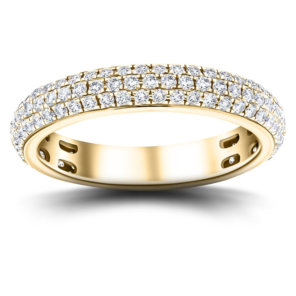 1.00ct G/SI 3 Row Diamond Pave Set Full Eternity Ring in 18k Yellow Gold - All Diamond