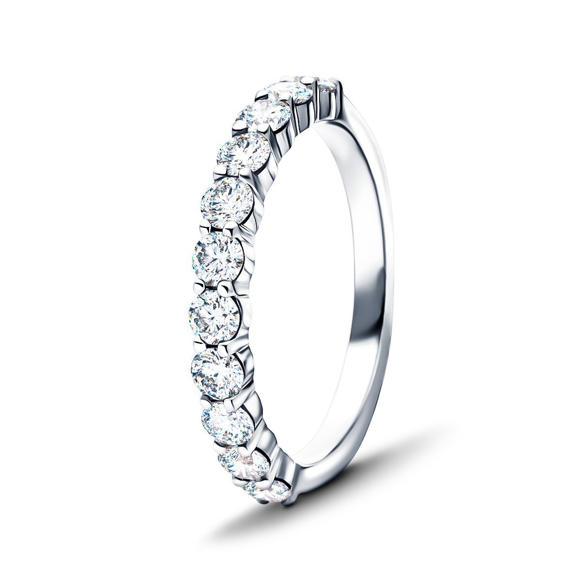 11 Stone Half Eternity Ring 0.75ct G/SI Diamonds in Platinum 2.6mm - All Diamond