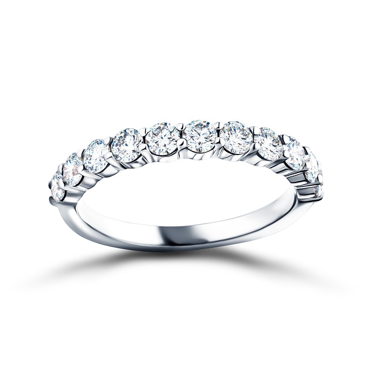 11 Stone Half Eternity Ring 0.75ct G/SI Diamonds in Platinum 2.6mm - All Diamond