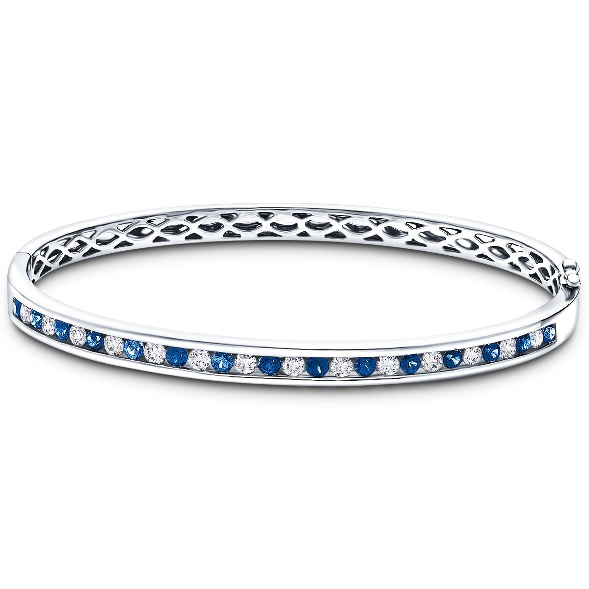 1.10ct Blue Sapphire & 0.85ct G/SI Diamond Bangle in 18k White Gold - All Diamond