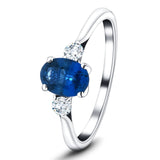 1.12ct Blue Sapphire with 0.23ct Diamond Trilogy Ring 18k White Gold - All Diamond