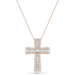 1.25ct Baguette & Round Cut Claw Set Diamond Cross in 18k Rose Gold - All Diamond