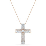 1.25ct Baguette & Round Cut Claw Set Diamond Cross in 18k Rose Gold - All Diamond