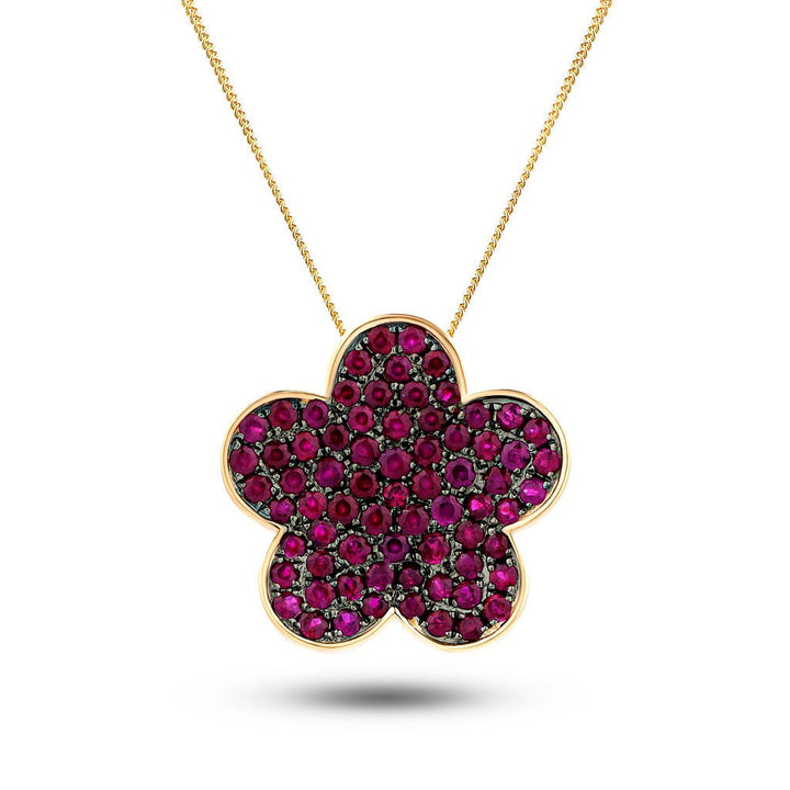 Collar en forma de flor de rubí de 1,30 ct en oro rosa de 18 k