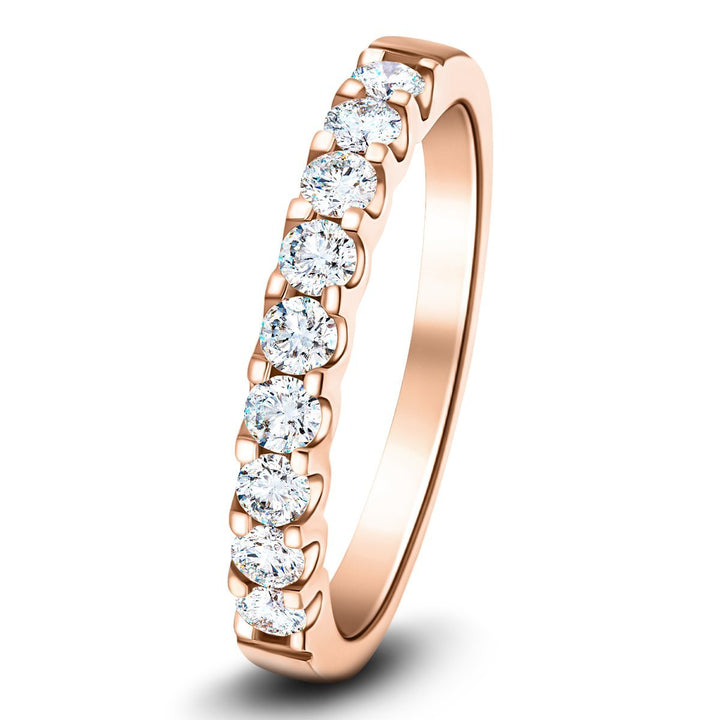 Anillo de media eternidad con 15 piedras, diamantes G/SI de 0,50 ct en oro rosado de 18 k, 2,3 mm
