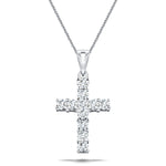 1.50ct Classic Claw Set Diamond Cross Pendant in 18K White Gold - All Diamond