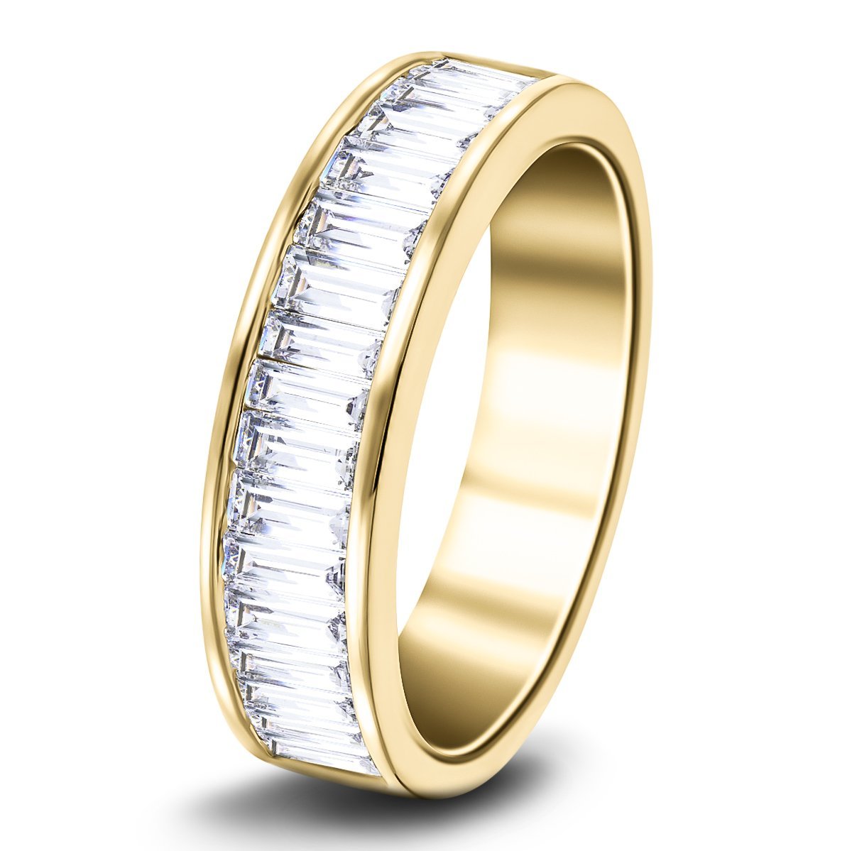 17 Baguette Diamonds Half Eternity Ring 1.30ct 18k Yellow Gold 6.0mm - All Diamond