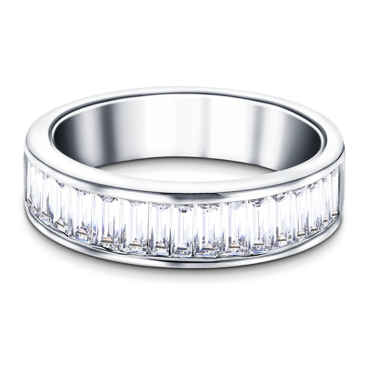 17 Baguette Diamonds Half Eternity Ring 2.80ct 18k White Gold 7.9mm - All Diamond